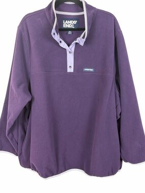 Lands’ End Purple Fleece Pullover Snap Neck Sweater Plus Size 3X 24W 26W